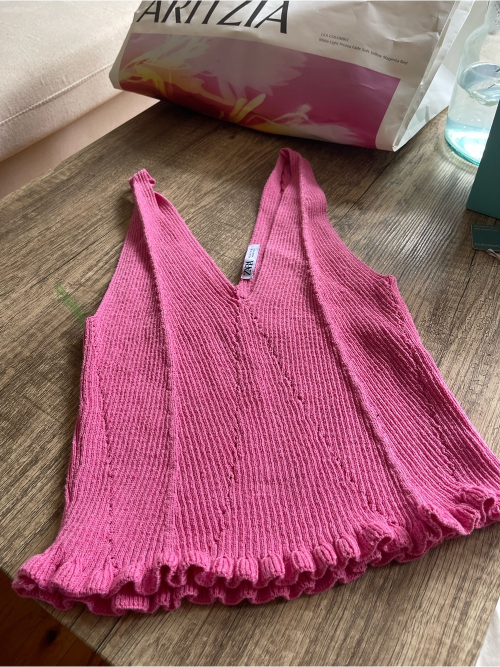 Zara Hot Pink Ribbed V-Neck Crop Tank